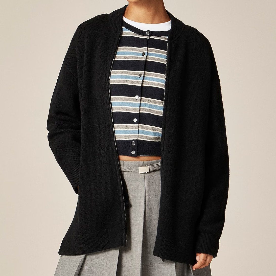 J.Crew Full Zip Flight Sweater Jacket Black Size Xs Nwt